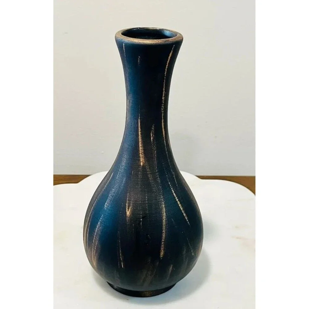 Black Ceramic Vase Antique Gold Distressedo Gothic Whimsigoth Decor